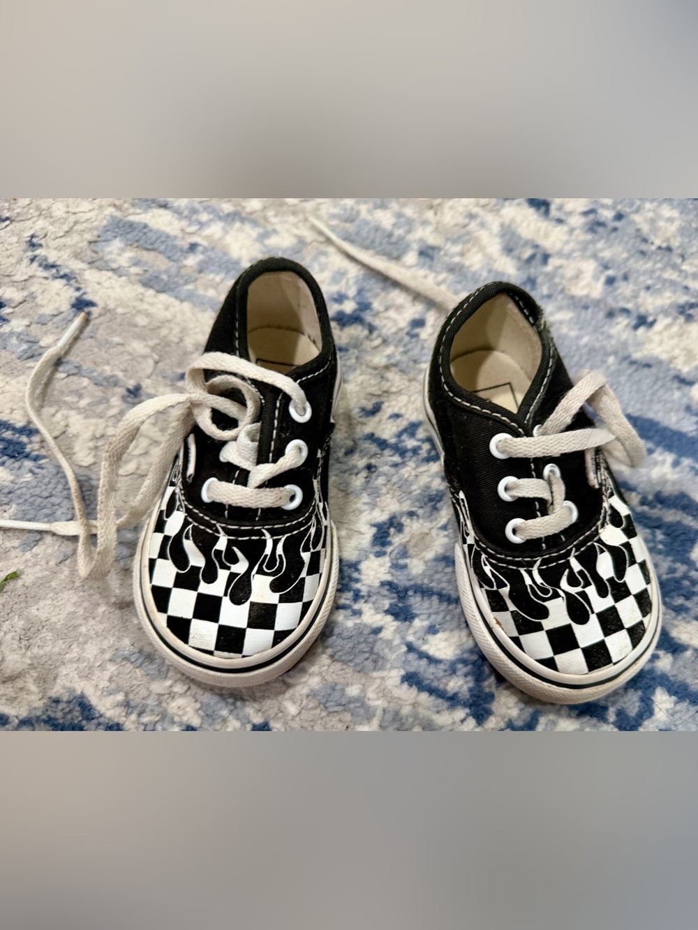 Vans Kids Black & White Checkerboard Flame Sneakers